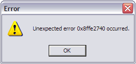 Unexpected Error 0x8ffe2740 Occurred